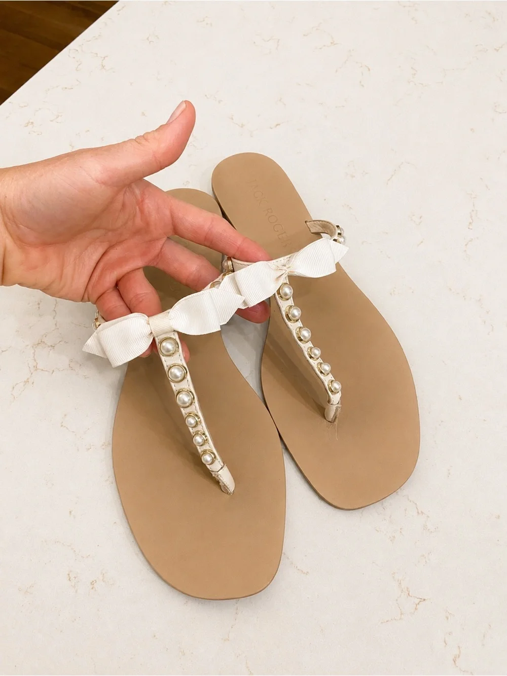 Jack rogers Pearl-Trim Bow Thong Sandals